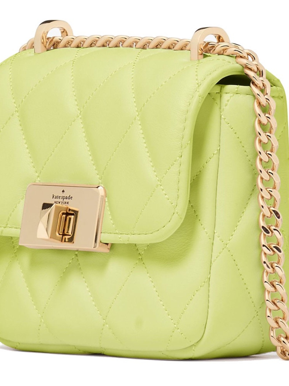 kate spade Quilted Mini Chain Crossbody Bag in Lime Green with Gold Hardware